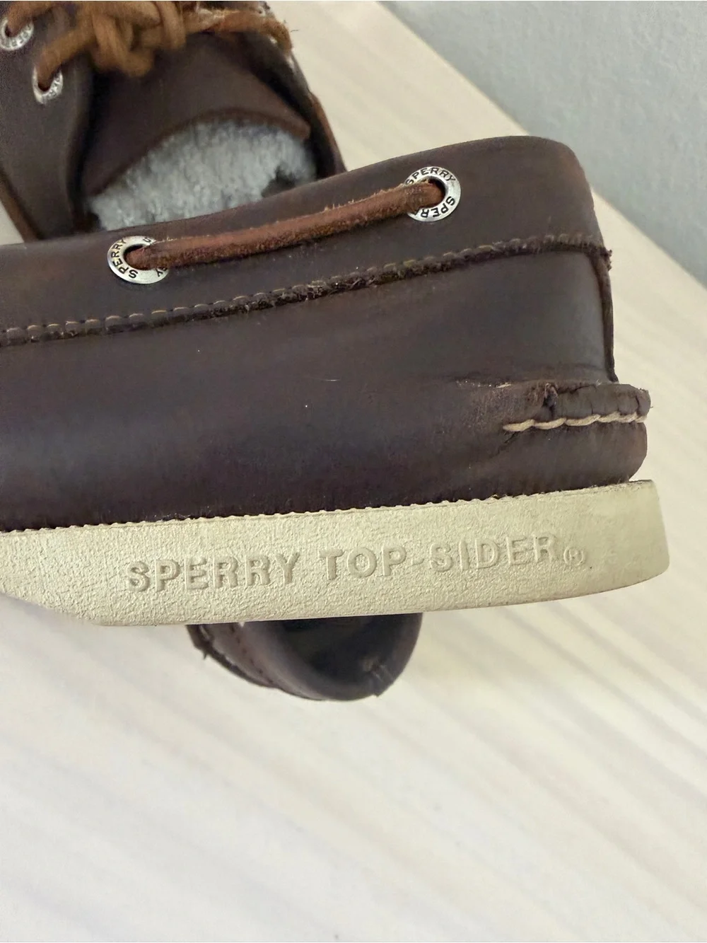 Sperry Dark Brown Leather Boat Shoes with Tan Laces